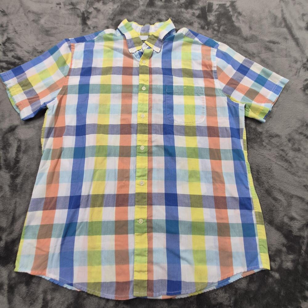 John Bartlett Consensus Shirt Mens Large Plaid Madras Short Sleeve Button Down